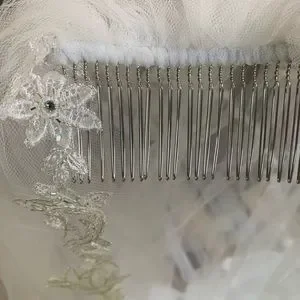 New! White cathedral veil in white! Lace detail with silver stitching & beading! Maritza main image 3